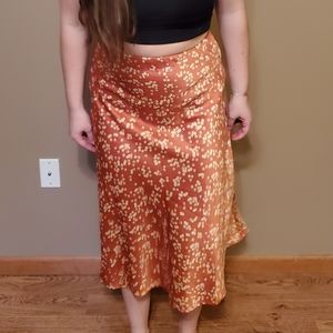 Orange silk midi skirt